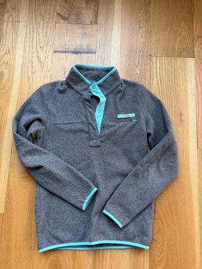 Columbia Women's Gray Fleece Pullover with Aqua Trim